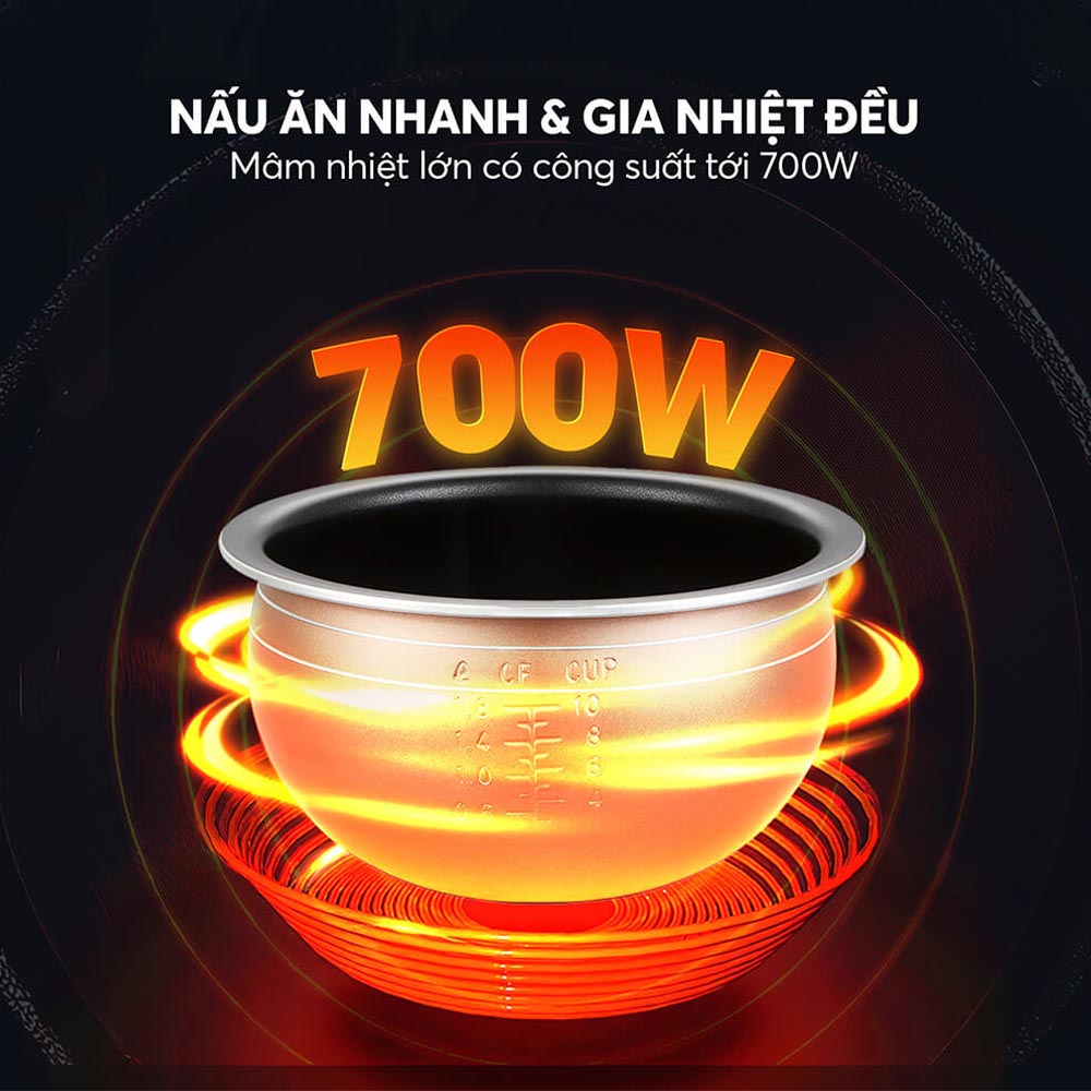 Nồi Cơm Điện Elmich RCE-9129 hoạt động với công suất 700W