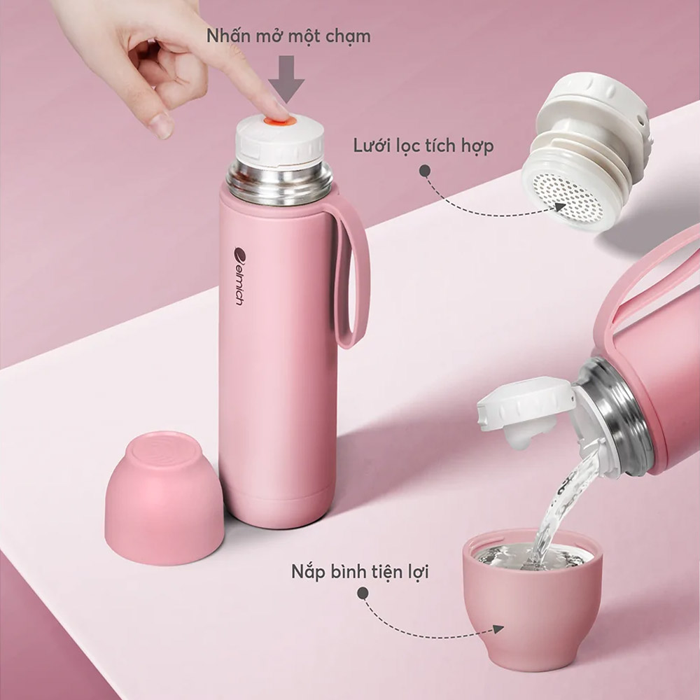 Nhấn mở một chạm Bình Giữ Nhiệt Inox 316 Elmich EL8306PK 500ml