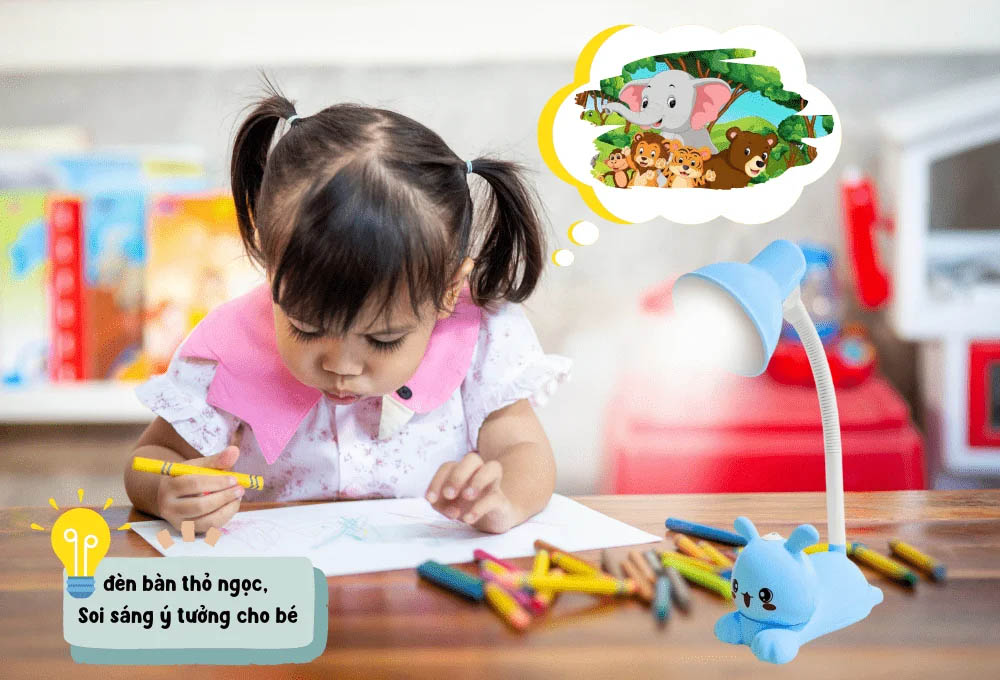 Đèn Bàn Điện Quang ĐQ DKL21 B B v02 có trang trí thỏ ngọc