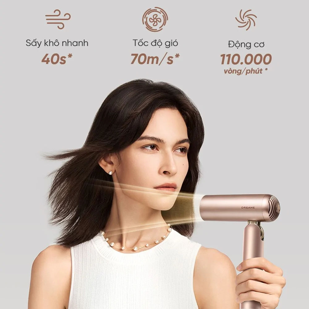 Tốc độ 110.000 vòng/phút giúp sấy khô tức thì, tạo kiểu siêu nhanh