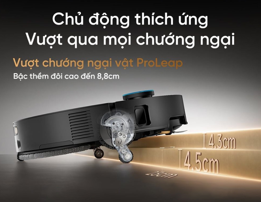 Công nghệ FlexiAdapt™ giúp Dreame X60 Ultra vượt qua vật cản cao 8.8cm