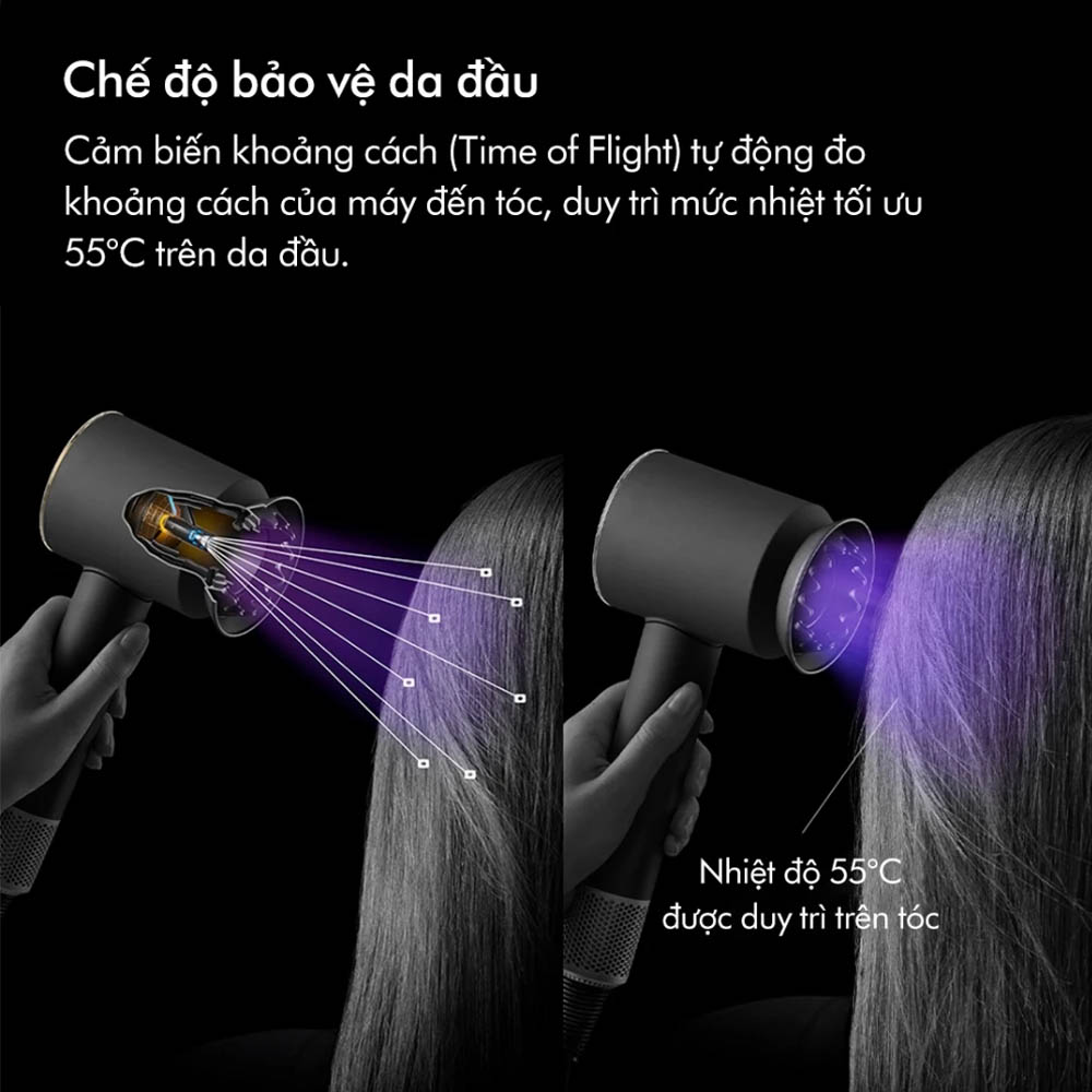 Chế độ bảo vệ da đầu tự động điều chỉnh nhiệt và luồng khí hiệu quả