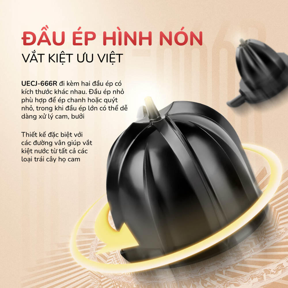 Công suất 100W mạnh mẽ kết hợp với hai đầu ép hình nón giúp vắt kiệt nước