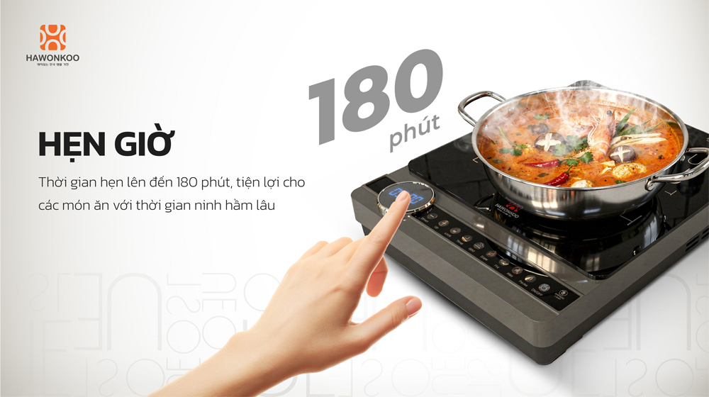 Chức năng hẹn giờ lên đến 180 phút giúp chủ động hơn khi nấu ăn 