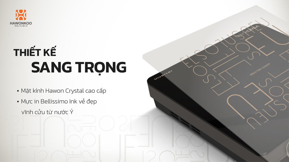 Mặt kính Hawon Crystal sang trọng, dễ vệ sinh 