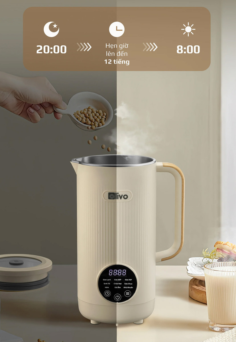 Hẹn giờ nấu 12 tiếng máy xay nấu đa năng OLIVO CB1200