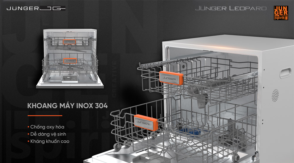 Khoang máy DWJ-100 được làm từ Inox 304