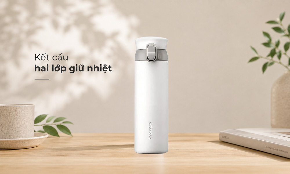 Bình Giữ Nhiệt Lock&Lock Wannabe One Touch LHC3240WHT giữ nhiệt lâu dài