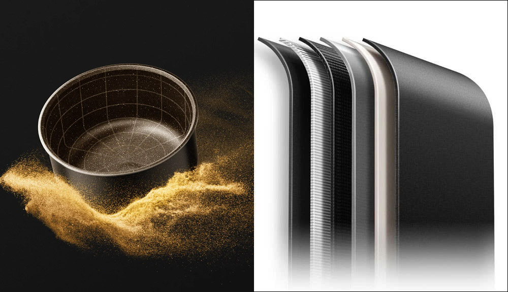 Lòng nồi dày 6 lớp hấp thụ nhiệt tốt, phủ chống dính 