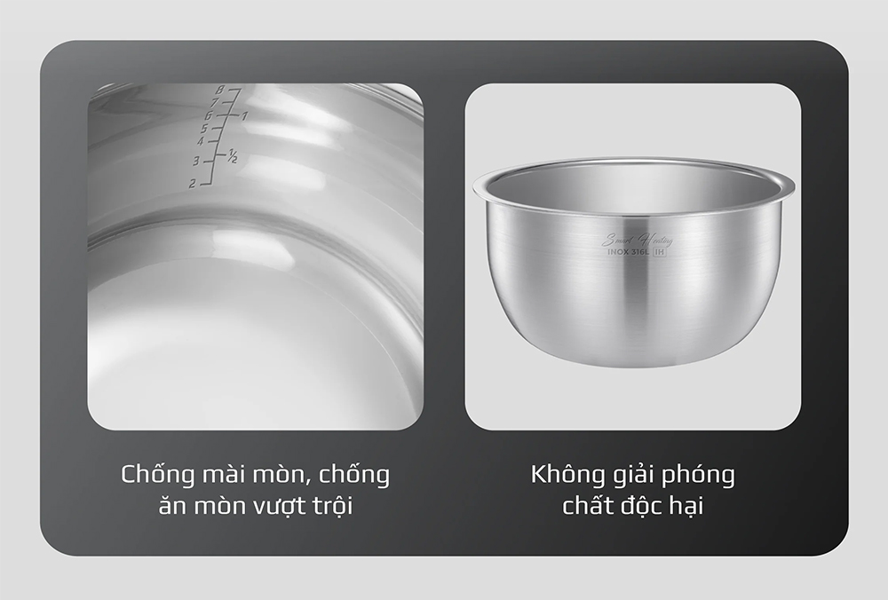 Lòng nồi INOX 316L bền bỉ nồi cơm điện cao tần OLIVO RC800IH
