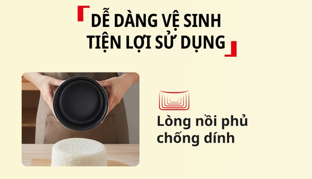 Nồi Cơm Điện Tử Mini Tefal Pop RK5352Y0 sở hữu lòng nồi phủ chống dính 