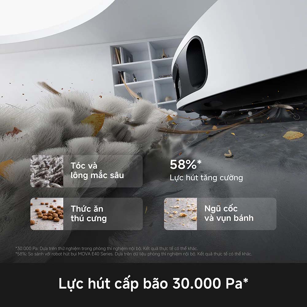 Robot Hút Bụi Lau Nhà Mova E50 Ultra sở hữu lực hút siêu cấp bão 30.000 Pa