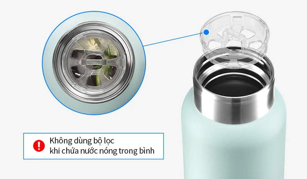 Lưới lọc đá giúp giữ đá hoặc bã trà, thuận tiện khi uống trực tiếp