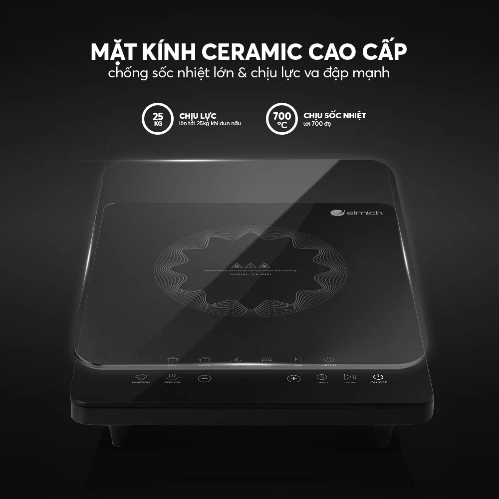 Bếp Điện Từ Elmich ICE-9301 trang bị mặt kính Ceramic