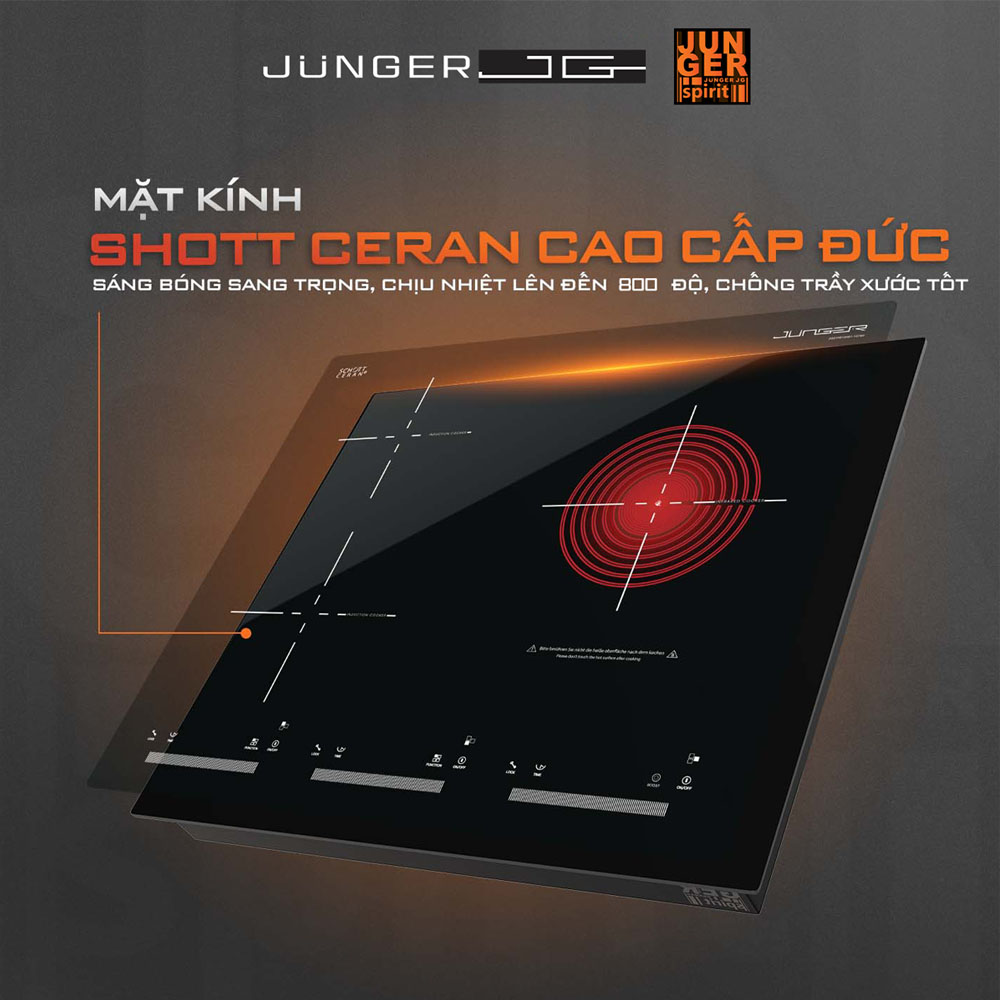 Bếp Điện Từ Junger CEJ-300-IIF trang bị mặt kính Schott Ceran cao cấp