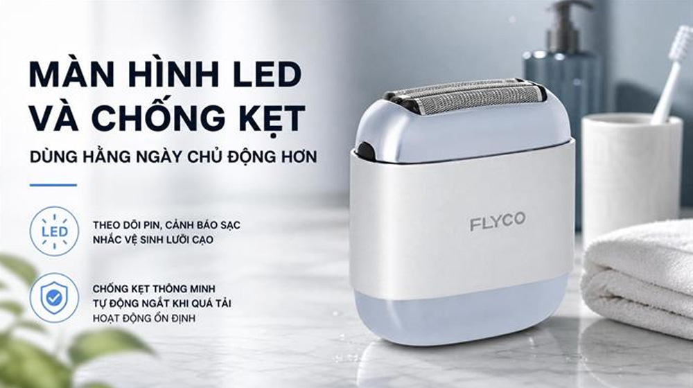 Dễ dàng theo dõi thông số của Máy Cạo Râu Điện Flyco F8VN Màu Bạc