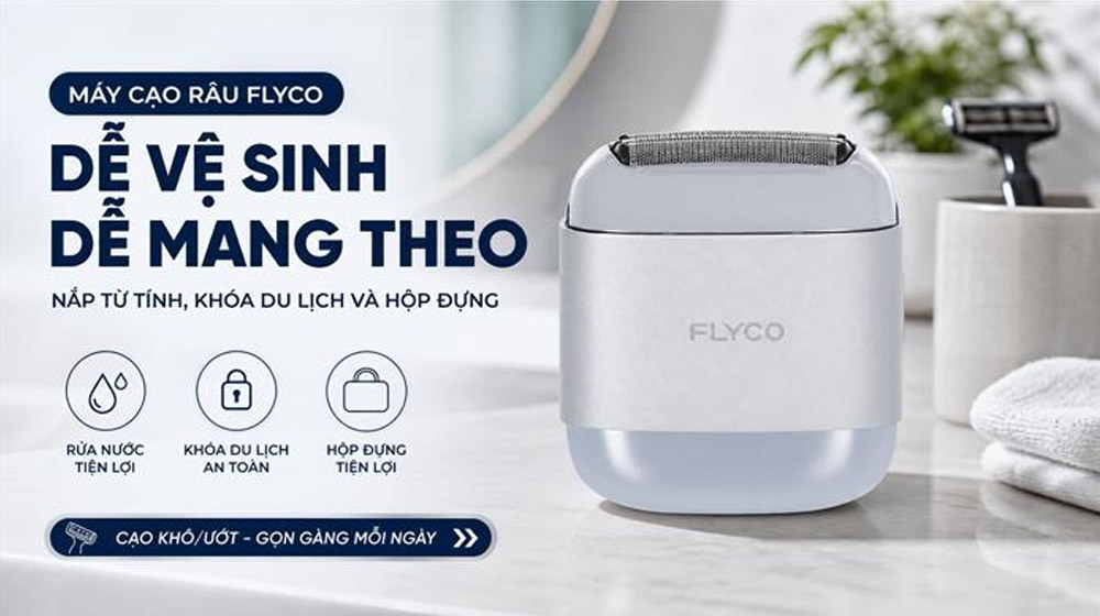 Máy Cạo Râu Điện Flyco F8VN Màu Bạc thuận tiện mang theo khi đi du lịch