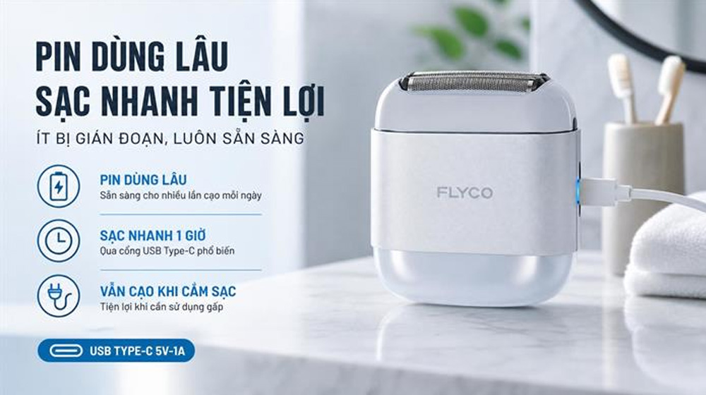Máy Cạo Râu Điện Flyco F8VN Màu Bạc hỗ trợ sạc nhanh