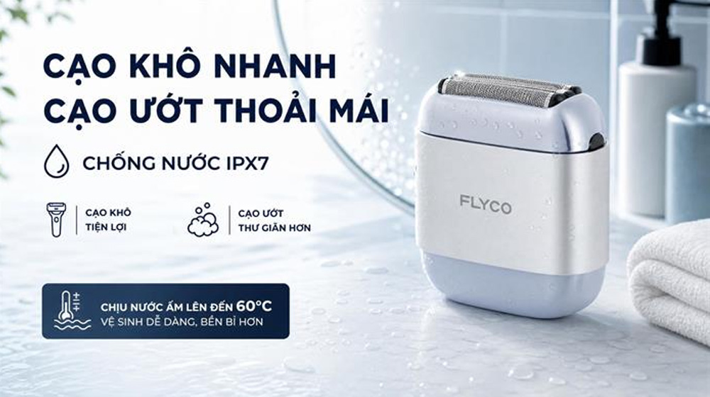 Máy Cạo Râu Điện Flyco F8VN Màu Bạc linh hoạt với 2 kiểu cạo khô và cạo ướt