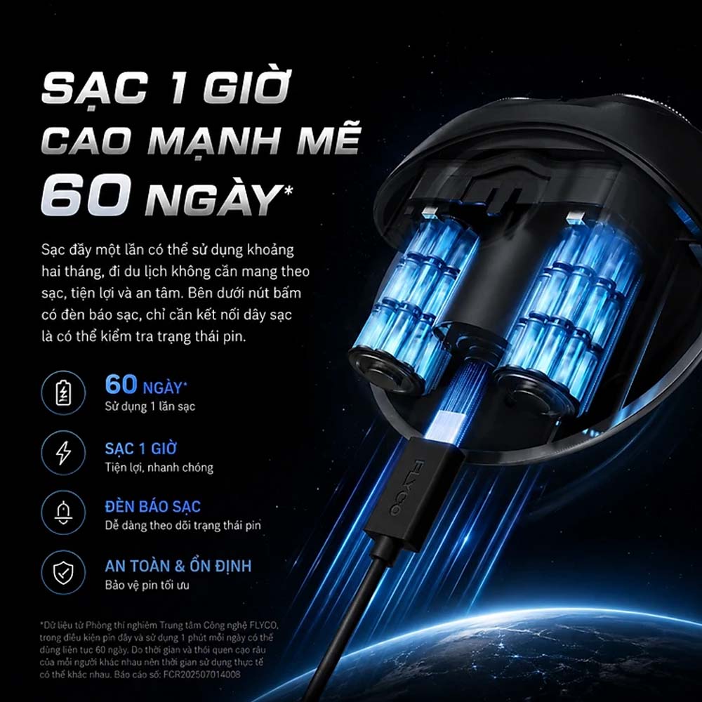 Máy Cạo Râu Điện Flyco FS891VN Màu Đen có thời gian sử dụng 60 phút