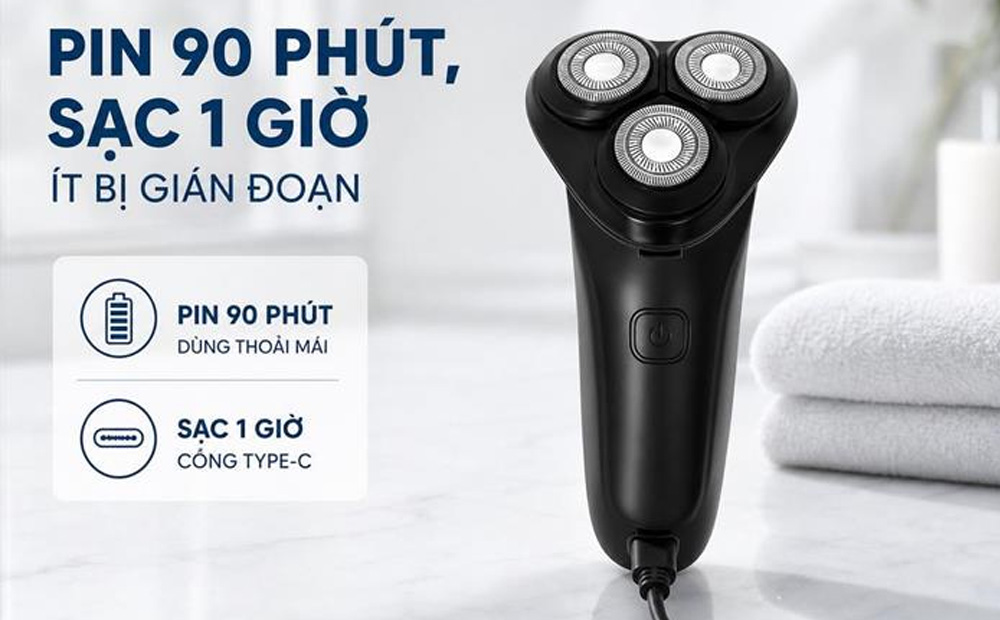 Máy Cạo Râu Điện Flyco FS903VN Màu Đen cho thời gian sử dụng đến 90 phút