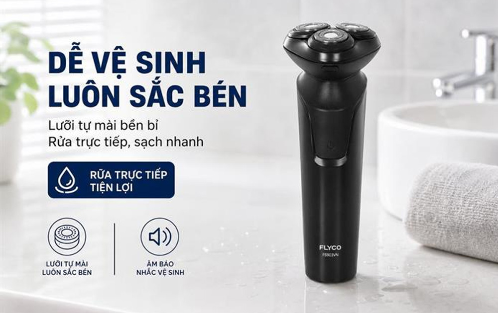 Máy Cạo Râu Điện Flyco FS903VN Màu Đen có lưỡi dao thép không gỉ