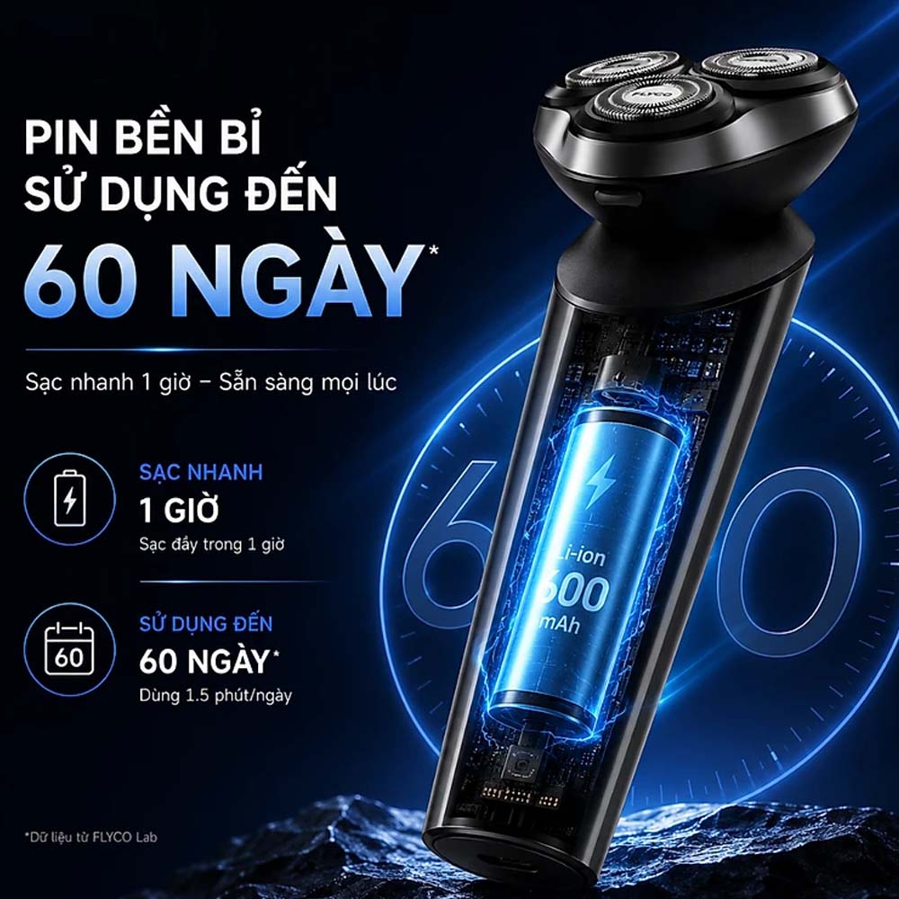 Máy Cạo Râu Điện Flyco FS929VN Màu Đen hỗ trợ vừa sạc vừa cạo