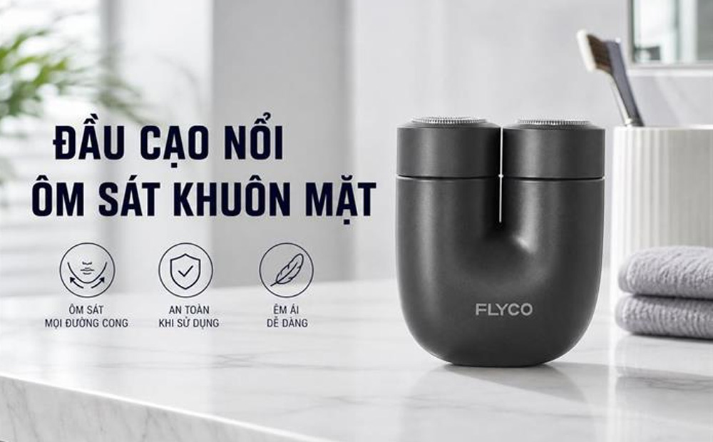 Máy Cạo Râu Điện Flyco U1VN Màu Đen có đầu cạo nổi ôm sát khuôn mặt