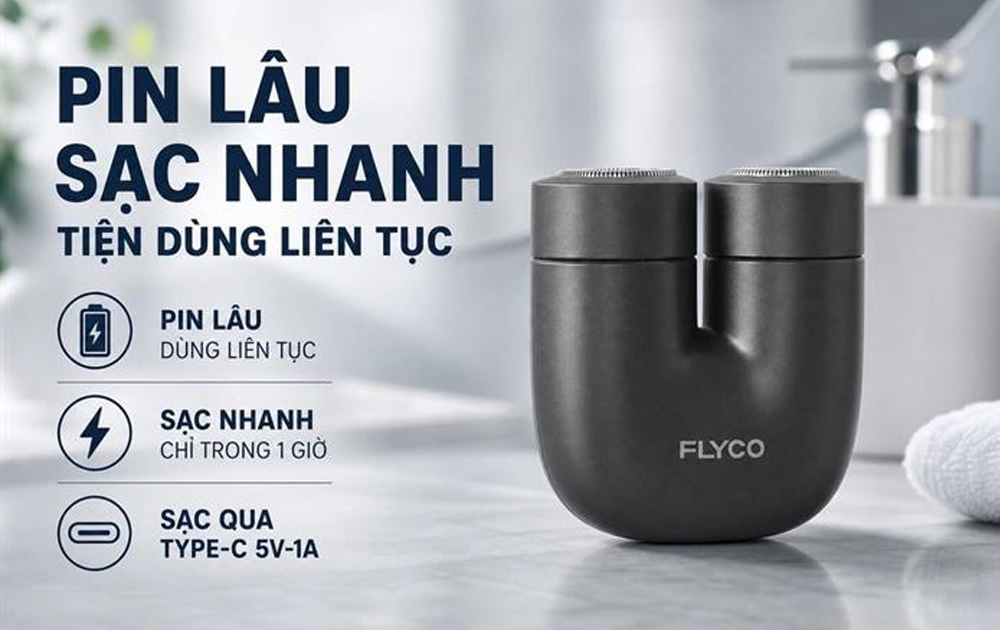 Máy Cạo Râu Điện Flyco U1VN Màu Đen có thời gian sạc chỉ 1 giờ