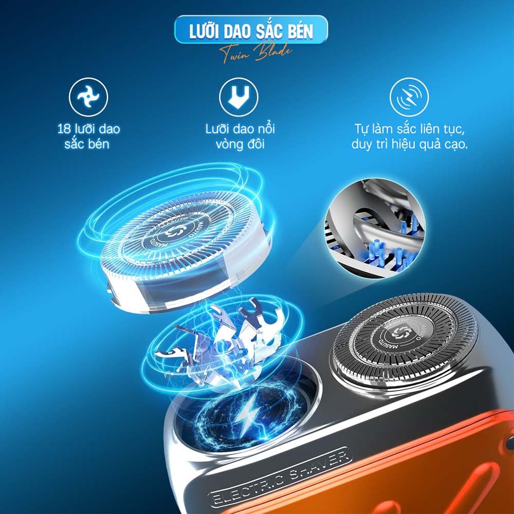 Máy Cạo Râu Du Lịch Masuto MSShaverGo có 18 lưỡi thép không gỉ tự mài