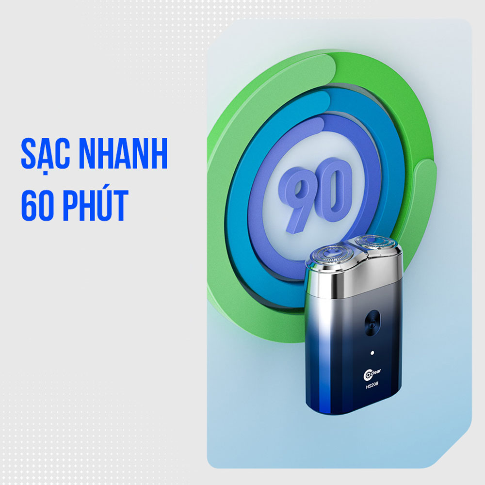 Máy Cạo Râu Khô Và Ướt Coclear HS208 có thời gian dùng đến 90 phút