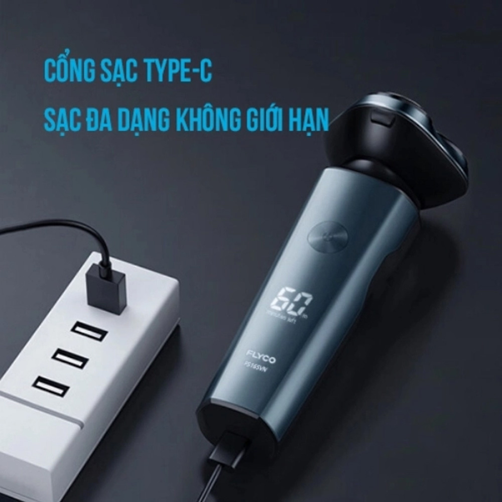 Máy Cạo Râu Khô Và Ướt Flyco FS165VN hỗ trợ cổng sạc Type-C