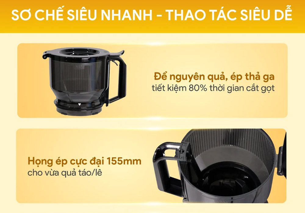 Họng ép rộng 155 mm cùng cửa tiếp nguyên liệu lớn