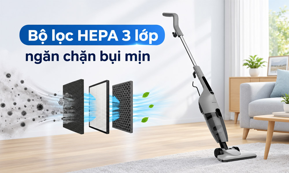 Máy Hút Bụi Cầm Tay Deerma DX120C lọc sạch hiệu quả