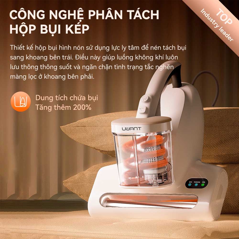 Máy Hút Bụi Đệm Giường Uwant M600 có thiết kế hộp bụi hình nón