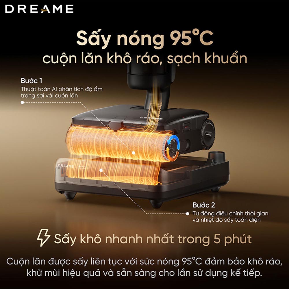 Máy Hút Bụi Dreame H16 Steam đảm bảo cuộn lăn luôn khô ráo