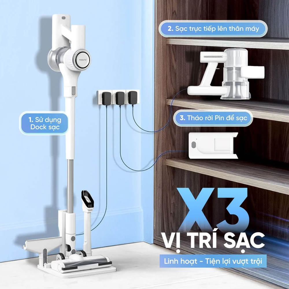 3 phương thức sạc của Máy Hút Bụi Không Dây Masuto MSClean