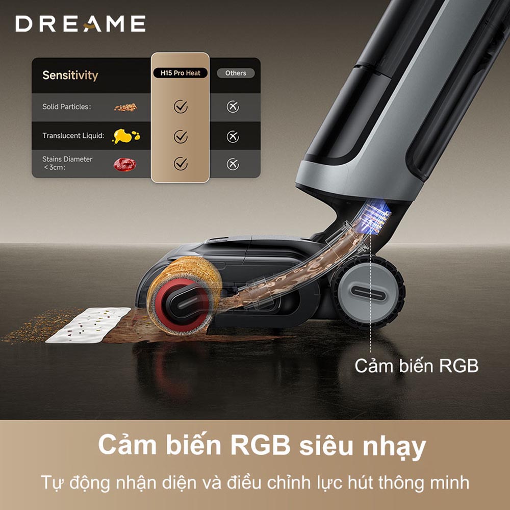 Máy Hút Bụi Lau Nhà Dreame H15 Pro Heat nhận diện vết bẩn thông minh