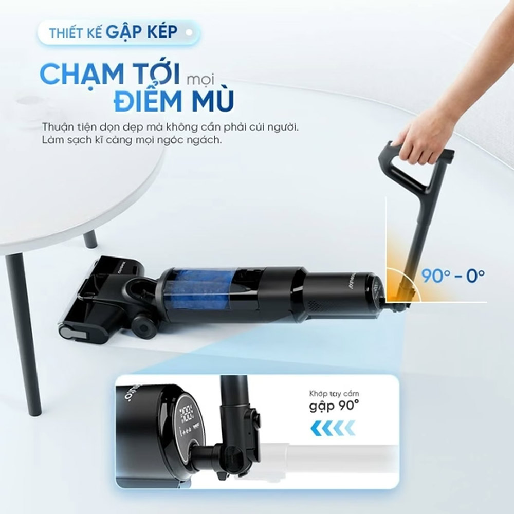 Máy Hút Bụi Lau Nhà Không Dây Masuto MSFOLD có thiết kế gập kép