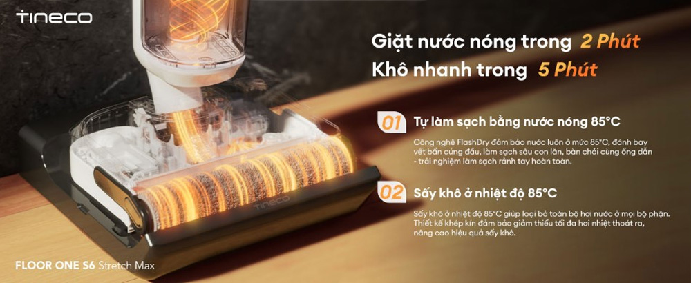 Hệ thống FlashDry trên Máy Hút Bụi Tineco Floor One S6 Stretch Max