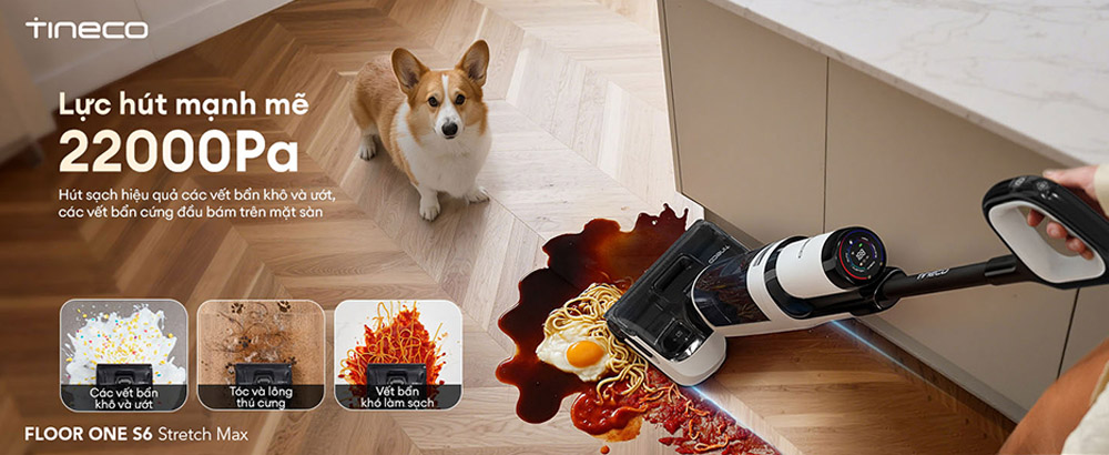 Máy Hút Bụi Tineco Floor One S6 Stretch Max làm sạch mạnh mẽ