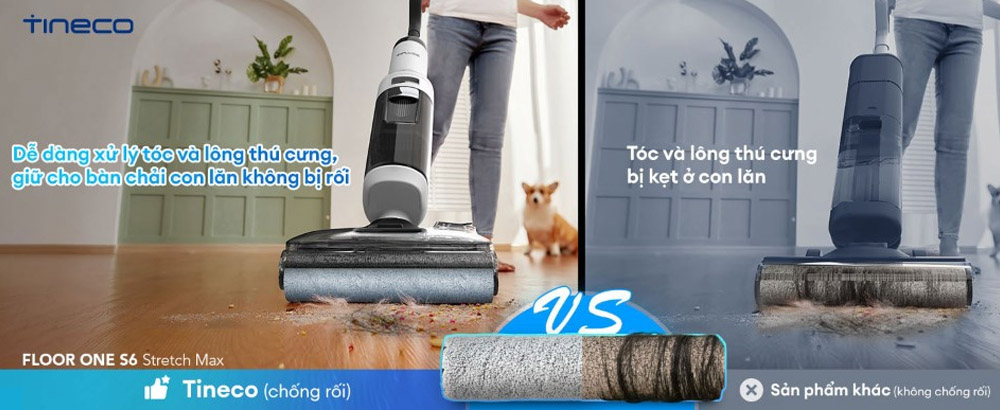 Không lo rối tóc với Máy Hút Bụi Tineco Floor One S6 Stretch Max