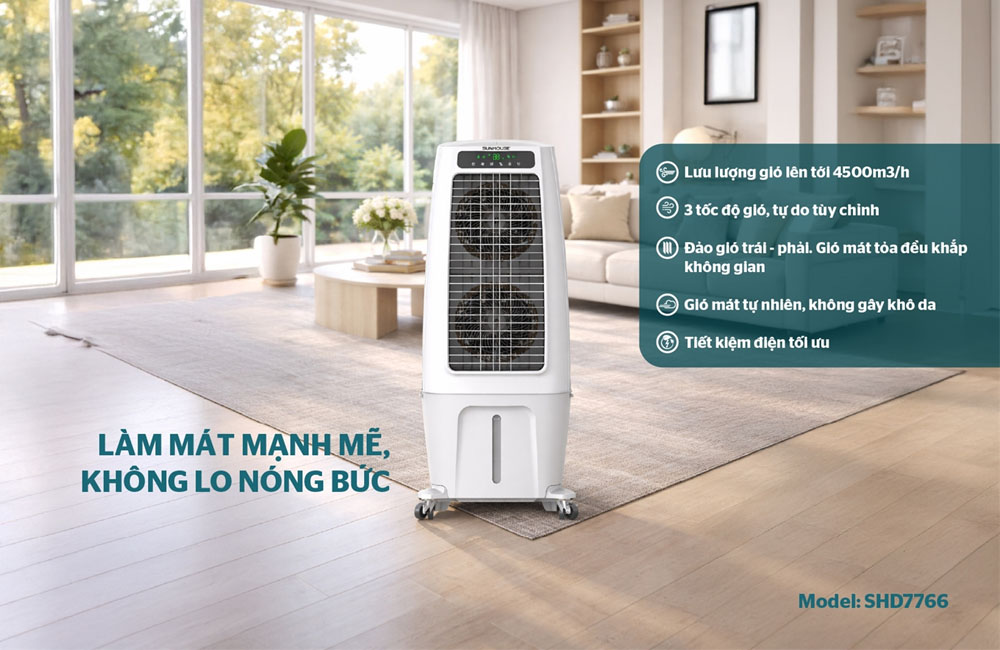 Máy Làm Mát Không Khí Sunhouse SHD7766 vận hành ở chế độ gió thường