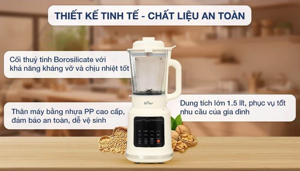 Máy Làm Sữa Hạt Đa Năng Bear BCB-E153W2 làm từ chất liệu an toàn