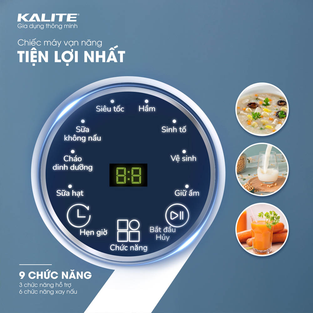 9 chức năng với 6 chức năng xay nấu và 3 chức năng hỗ trợ