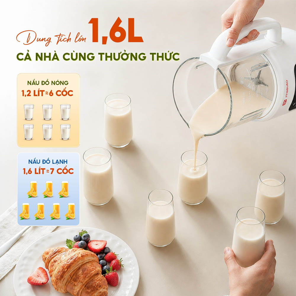 Dung tích 1.6 lít cho phép chế biến lượng lớn đồ uống trong một lần