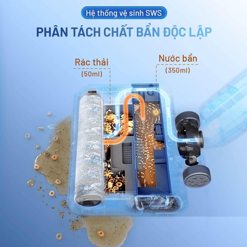 Máy Lau Nhà Cầm Tay Masuto MSWetClean phân tách chất bẩn độc lập