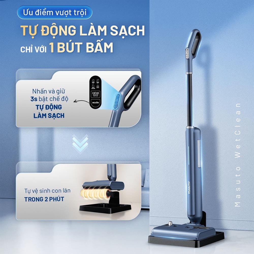 Máy Lau Nhà Cầm Tay Masuto MSWetClean tự làm sạch chỉ với 1 nút bấm