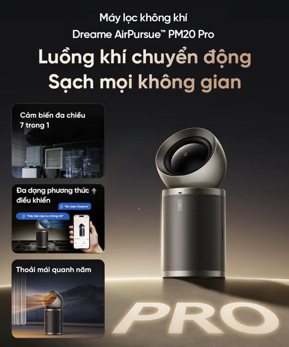 Máy Lọc Không Khí Dreame PM20 Pro có màn hình LCD kích thước lớn