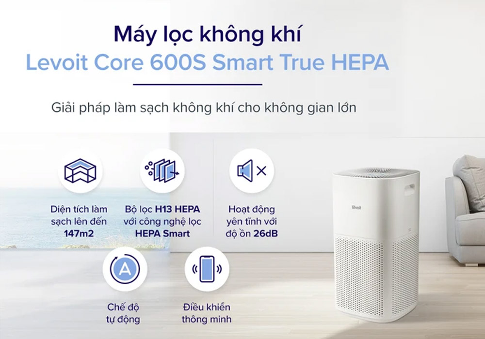 Máy Lọc Không Khí Levoit Core 600S 70W tô điểm không gian nội thất